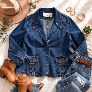 Glee Y2K Western Studded Denim Blazer Jacket 1X Boho Chic